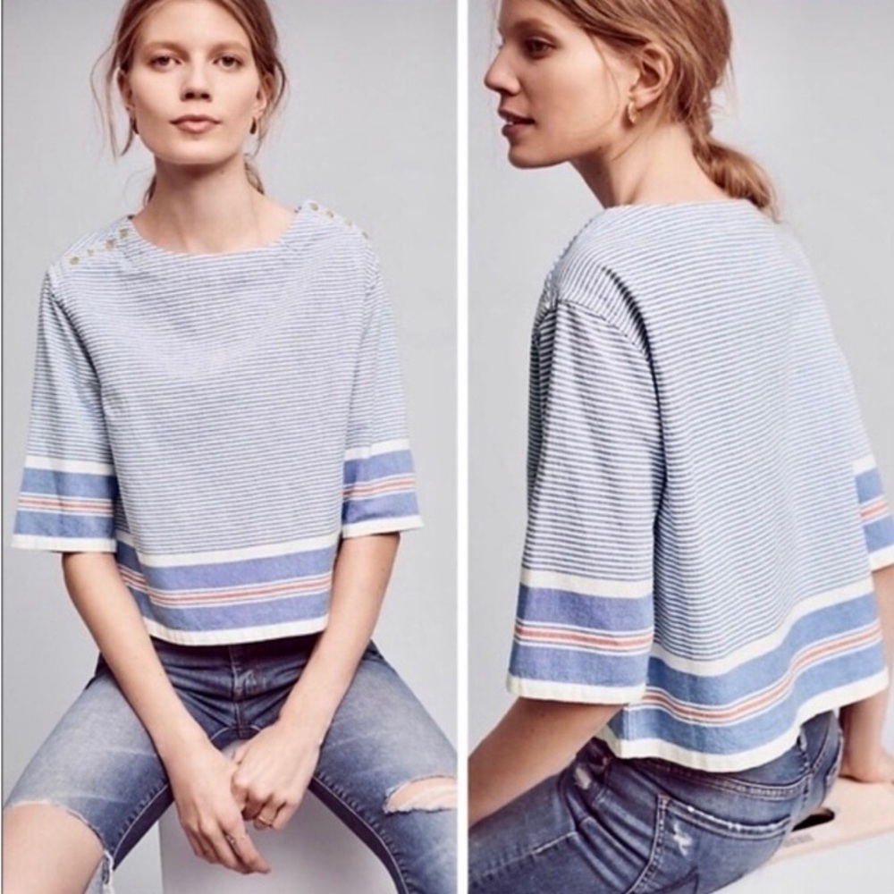 Anthropologie Striped Blue and White Blouse